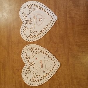 Two paper hearts lace-style wedding  shower decorations. Delicate and beautiful!